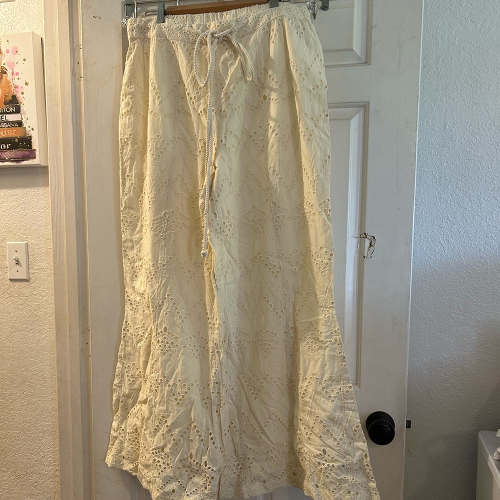 Free People Cream Eyelet pants